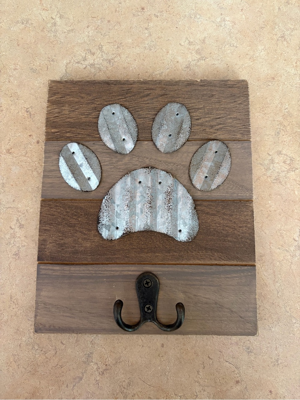 Rustic Paw Print Wall Hook - Silver & Brown